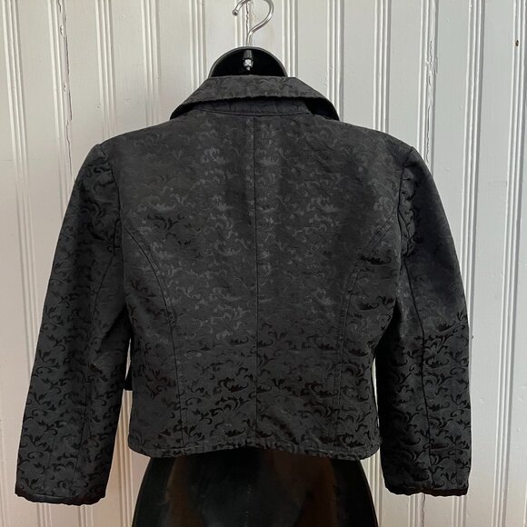 DKNY Jeans Black Damask Shawl Collar 3/4 Sleeve Blazer, Size Small - Picture 9 of 15